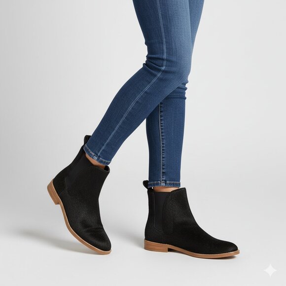 1. State Women’s Chelsea Boots Pony Hair Black Pull on Round toe Booties Size 6 - Picture 1 of 16